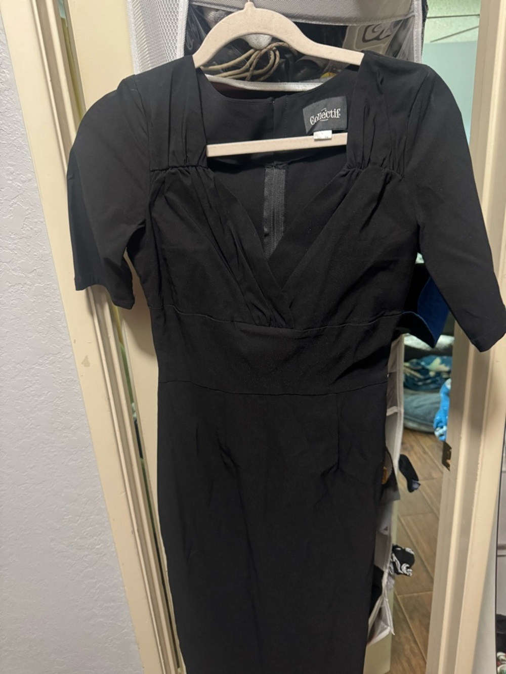 Collectif Black V-Neck Pencil Dress